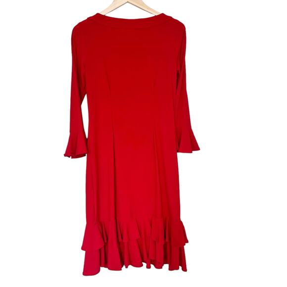 Oscar De La Renta Red Tiered Flutter Long Sleeve Dress Sz S - Picture 4 of 5